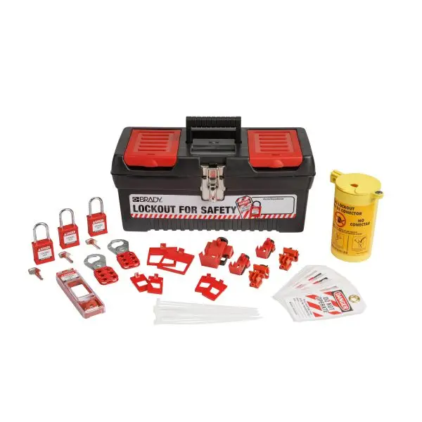 Electrical Lockout Tagout Kit with Nylon Safety Lockout Padlocks in Toolbox - 50% Savings Versus Purchased Separately